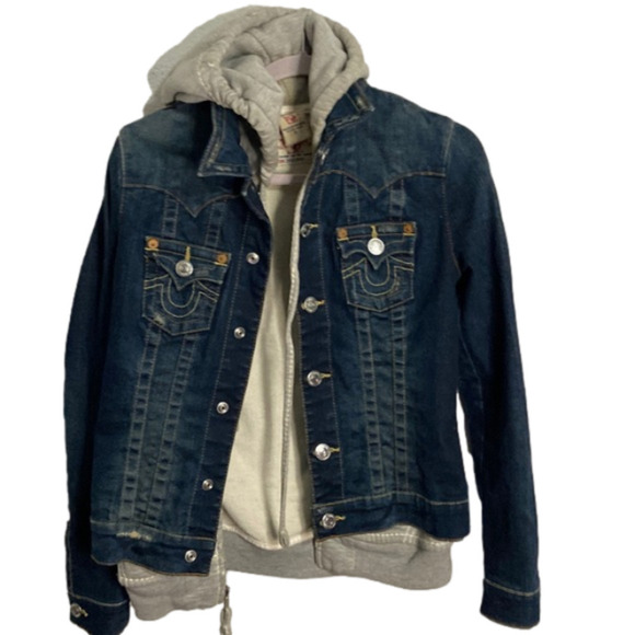 TRUE Religion Jimmy Hooded Denim Jacket size Small - Picture 1 of 7